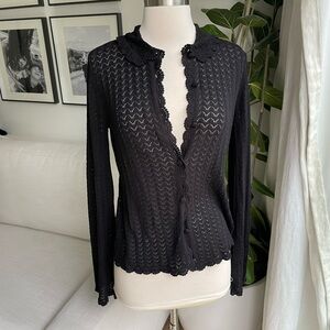 LPA Black Lace-Trimmed Cardigan